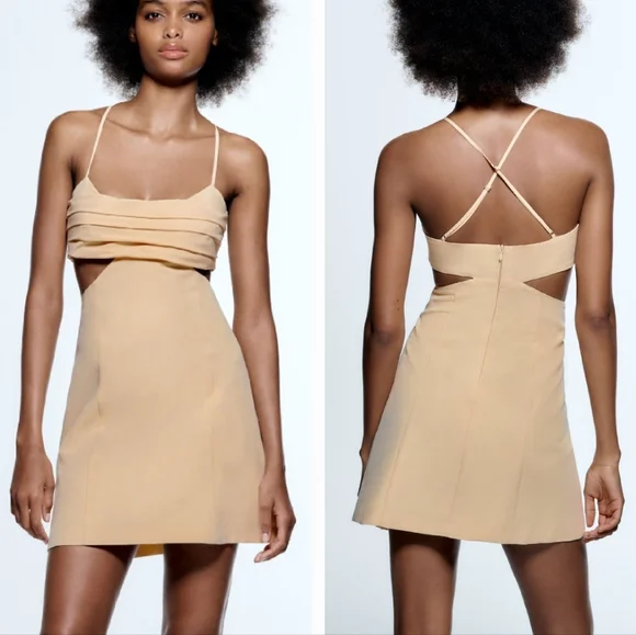 NWT Zara Cut Out Linen Blend Dress - Picture 1 of 10